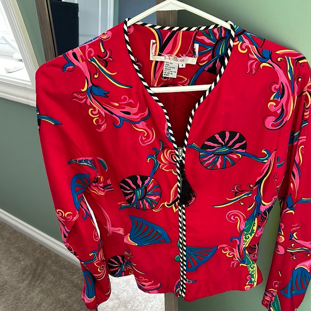 Vibrant Red Patterned Blazer